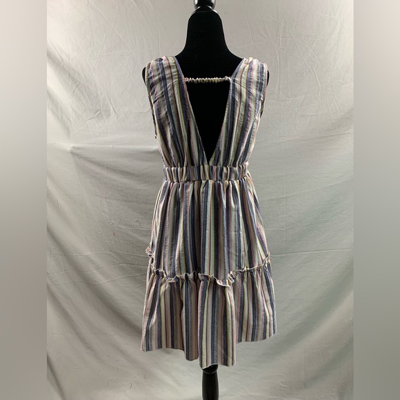 Striped Plunging Neck Ruffle Hem Dress - Picture 9 of 9